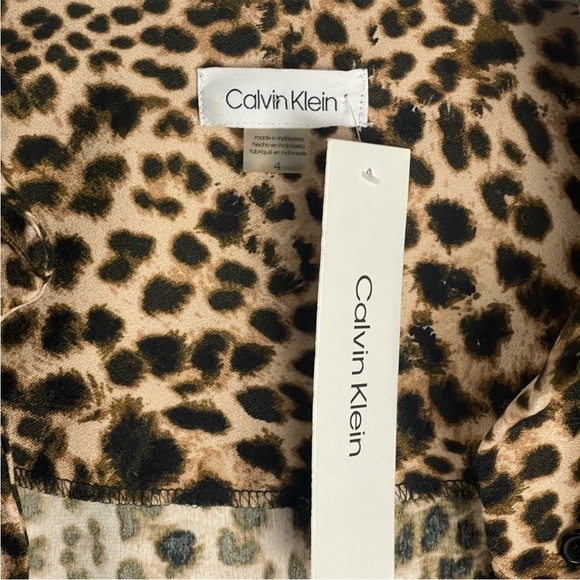 NWT Calvin Klein Leopard Print, 3/4 Sleeve, Belted, Button Down Shirt Dress - Picture 9 of 10